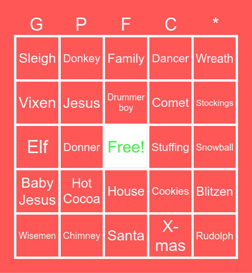 GPFC Students Bingo Card