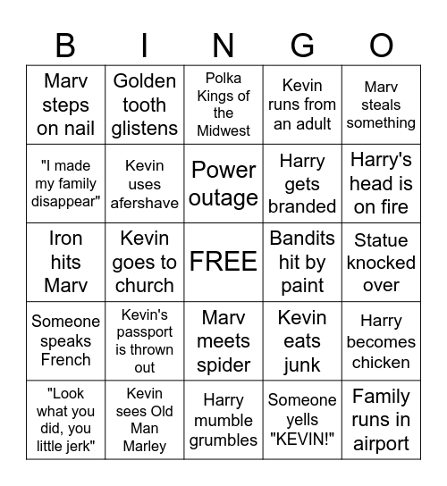Home Alone BINGO Challenge Bingo Card