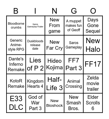 TGA 2025 Bingo Card