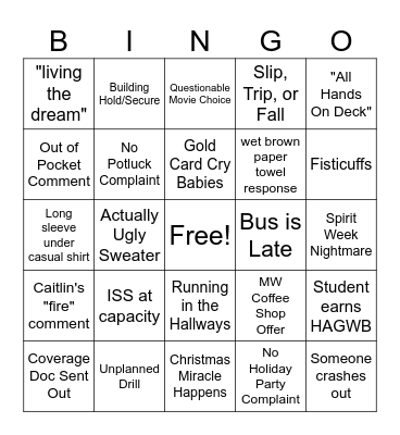 Winter Break Bingo Card