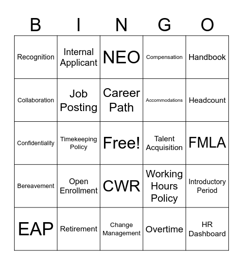 Employee Engagement Team Holiday Fun Bingo Card