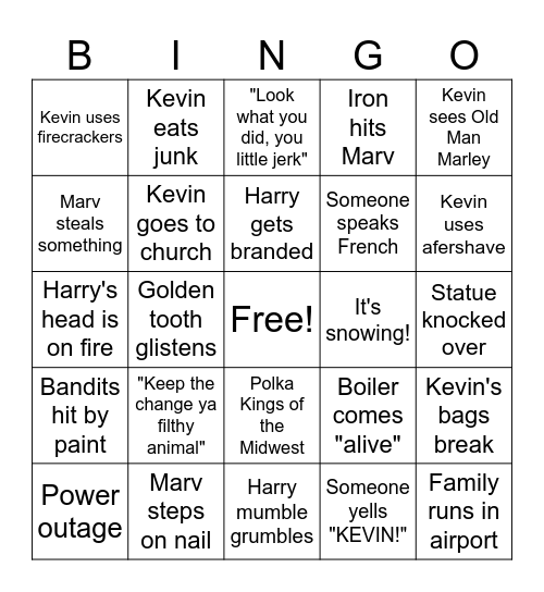 Home Alone BINGO Challenge Bingo Card