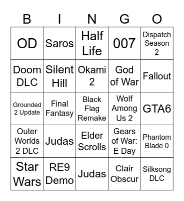 Game of the Year Trailer Predictions Bingo Card
