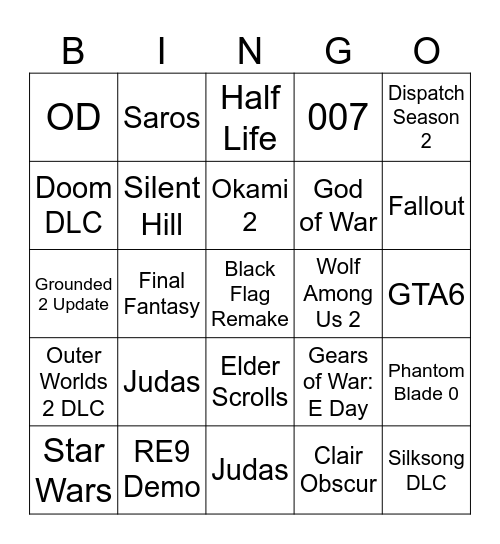 Game of the Year Trailer Predictions Bingo Card