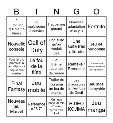 Bingo Game Award Bingo Card