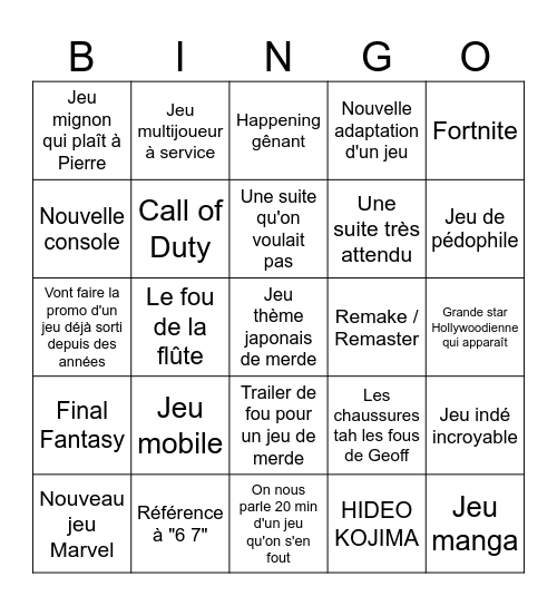 Bingo Game Award Bingo Card