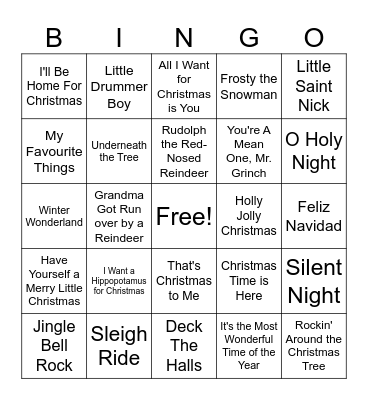 Holiday Music Bingo 2025 Bingo Card