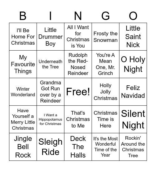 Holiday Music Bingo 2025 Bingo Card