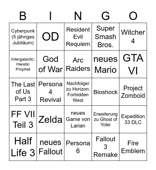 TGA 2025 Bingo Card