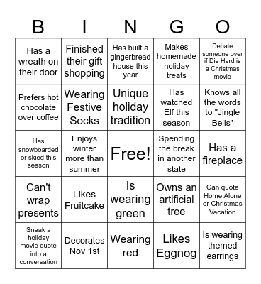 Find the coworker HOLIDAY BINGO Card