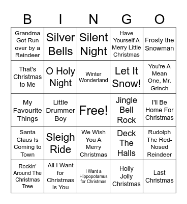 Holiday Music Bingo 2025 Bingo Card