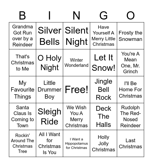 Holiday Music Bingo 2025 Bingo Card