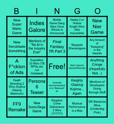THE GAME AWARDS 2025 Bingo Card