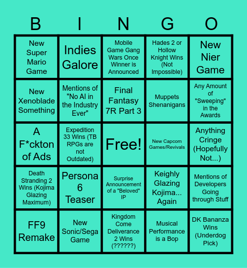 THE GAME AWARDS 2025 Bingo Card