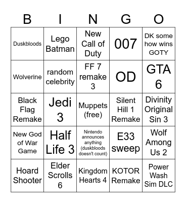 Ethan's Game Awards 2025 Bingo Card