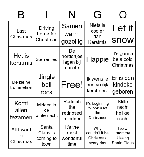 Kerstliedjes bingo Card