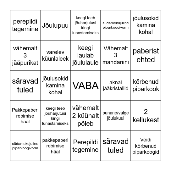 Jõulubingo 1 Bingo Card
