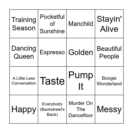 Music 2025 Bingo Card