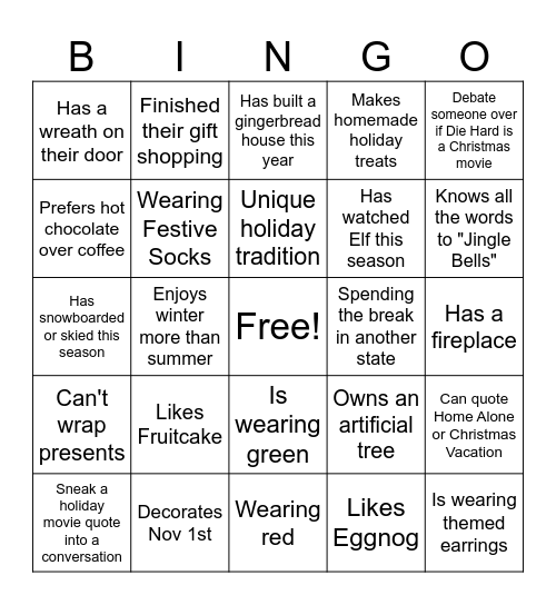 Find the coworker HOLIDAY BINGO Card