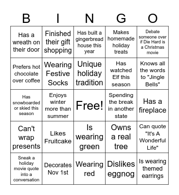 Find the coworker HOLIDAY BINGO Card