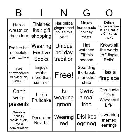 Find the coworker HOLIDAY BINGO Card