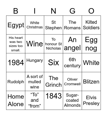 Christmas Quiz Bingo Card