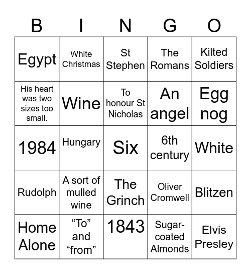 Christmas Quiz Bingo Card