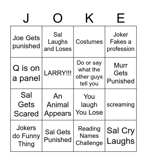 IMPRACTICAL JOKERS Bingo Card