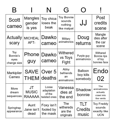 FNAF 2 Bingo Card
