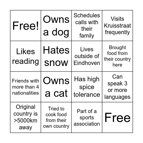 Human Bingo! Bingo Card