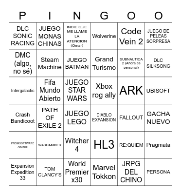 GOTY 2025 Bingo Card