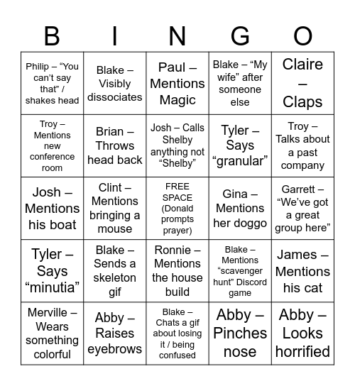 JJ Card Bingo Card