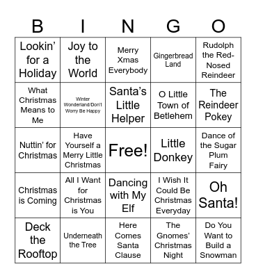 2025 Kids Christmas Music Bingo Card