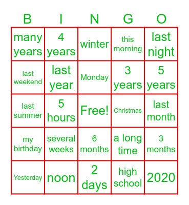 Present Perfect For/Since Bingo Card