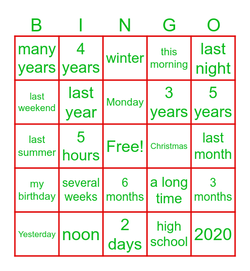 Present Perfect For/Since Bingo Card