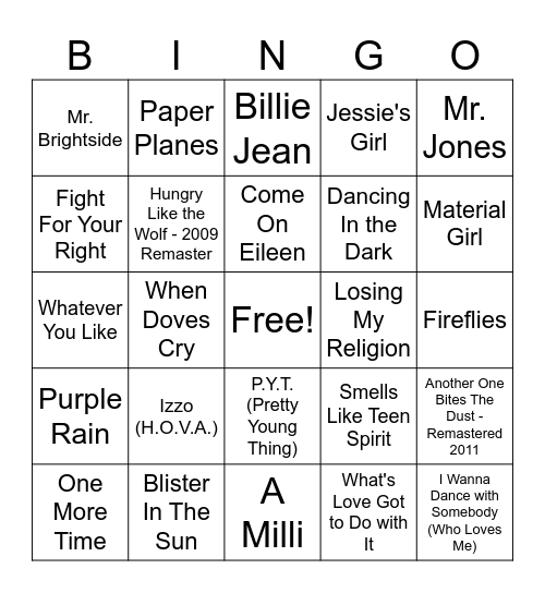 WV Music Bingo 12/10/25 Bingo Card