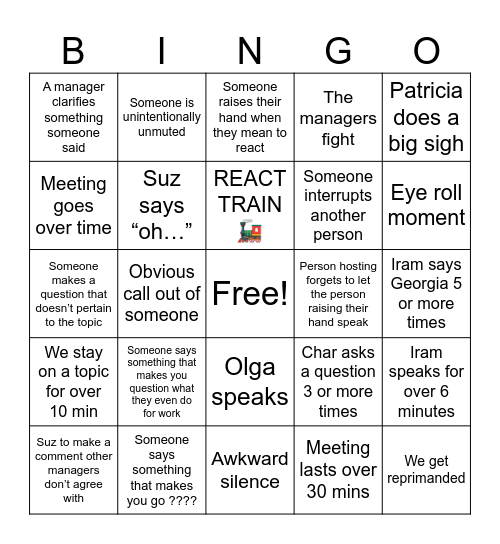 Coordinator meeting Bingo Card