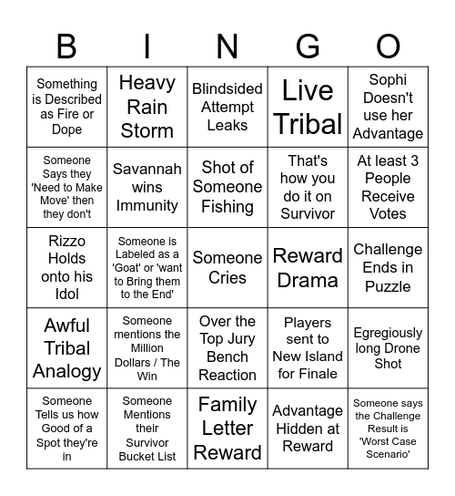 Survivor 49 Episode 12 Bingo Card