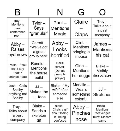 Brian Card Bingo Card