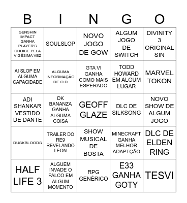 BINGO TGA Bingo Card