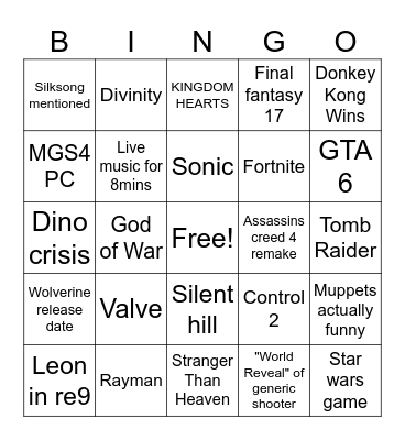 TGA 2025 Bingo Card
