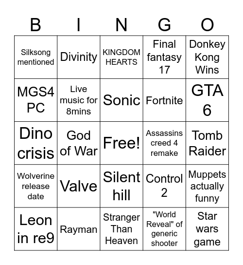 TGA 2025 Bingo Card