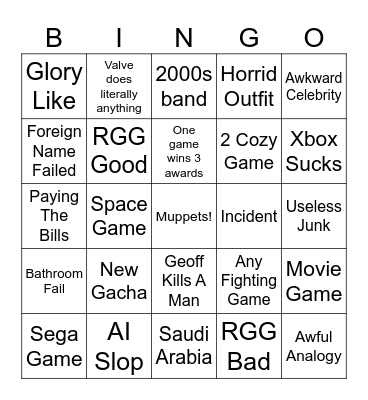 Game Award Bingo Card