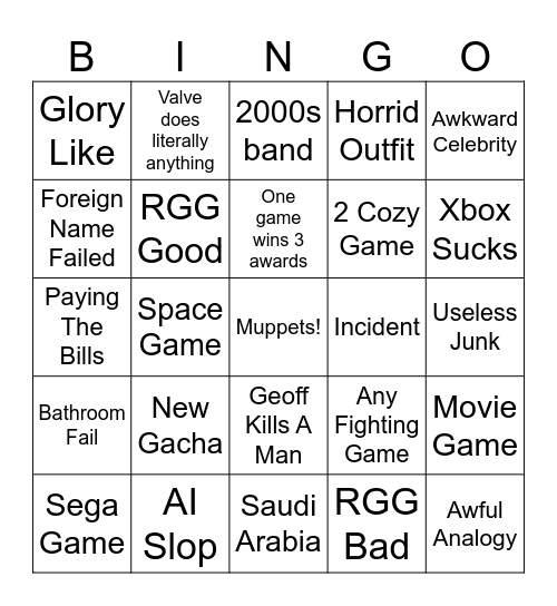 Game Award Bingo Card