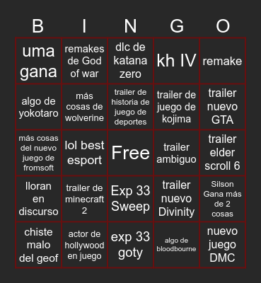 TGA WEAS Bingo Card