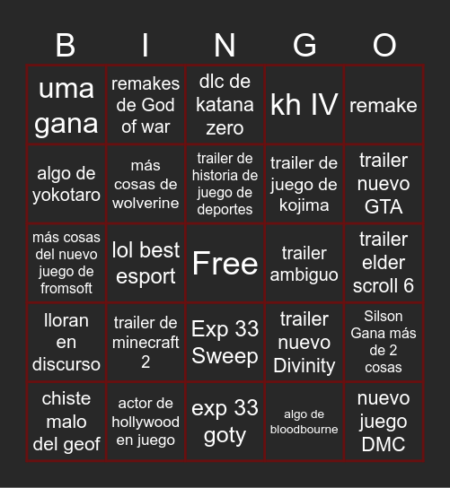TGA WEAS Bingo Card