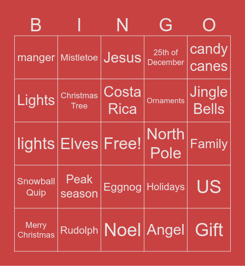 Christmas Bingo! Bingo Card