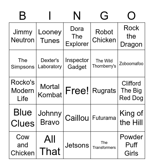 Cartoon/Shows Bingo Card