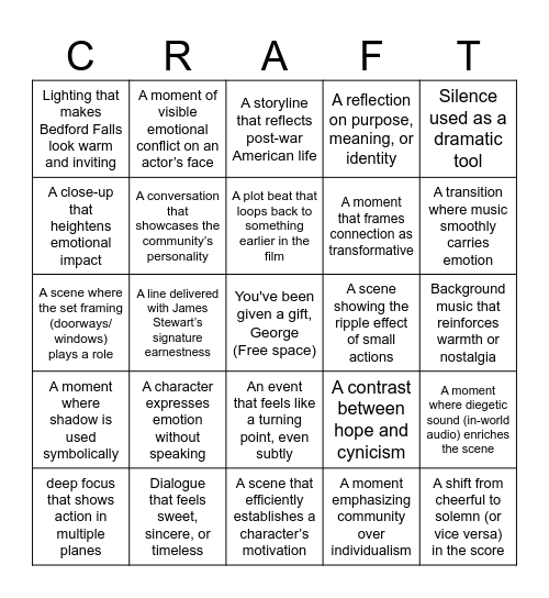 It's a Wonderful Life Bingo Card