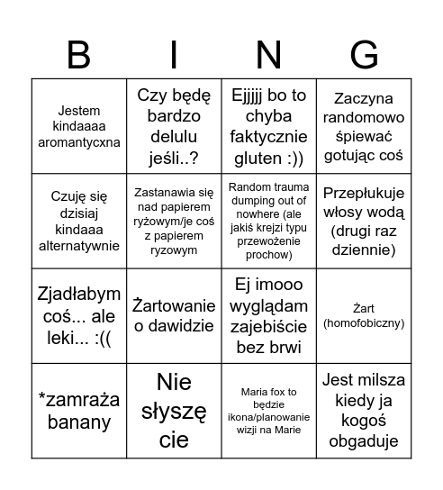 Grazia Bingo Card